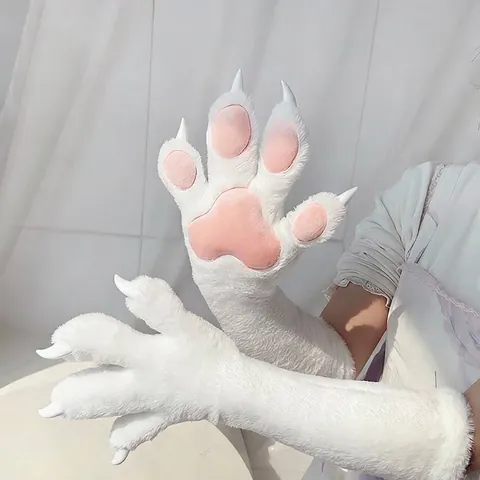 Guantes de Garra de Bestia Elásticos de Cuatro Dedos Fursuit Accesorios de Cosplay Furry Comic-Con Patas de Peluche Con Garras