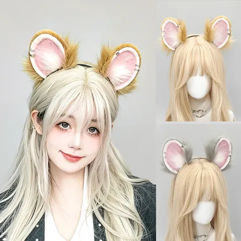 Handmade Faux Fur Hamster Mouse Ear Headband With Metal Rings Cute Triangular Animal Ears Hair Hoop For Cosplay Party Costume Props