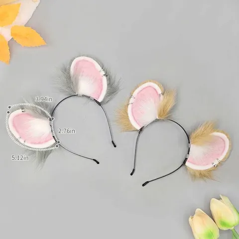 Handmade Faux Fur Hamster Mouse Ear Headband With Metal Rings Cute Triangular Animal Ears Hair Hoop For Cosplay Party Costume Props