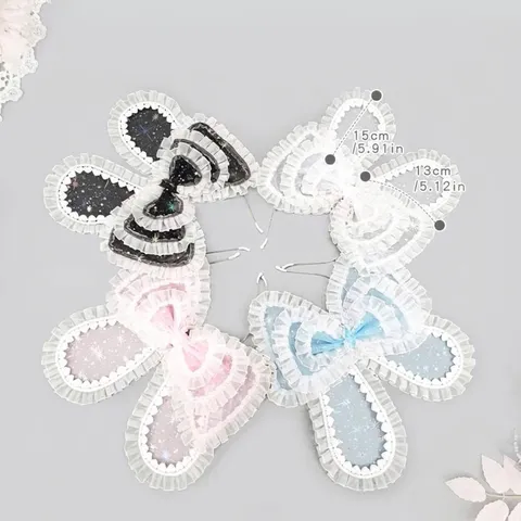 Lolita Bunny Ear Headband Sweet Chiffon Lace Bow Headpiece Daily Party Hair Accessories for Women Starry Rabbit Ear KC