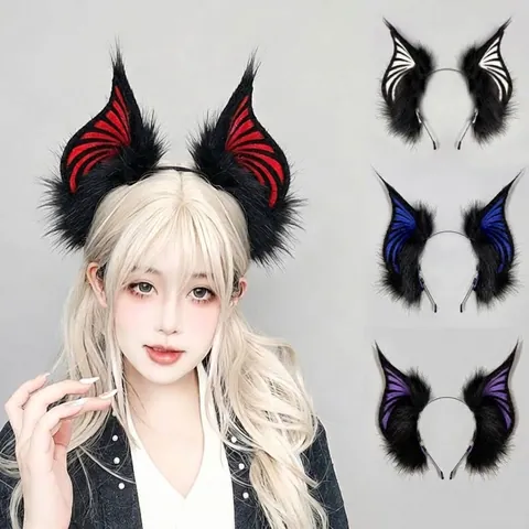 Diadema de Halloween Orejas de Murciélago Vampiro Gótico Oscuro Diablo Cosplay Accesorios de Disfraz Tocado de Felpa para Fiesta Mujer Niños