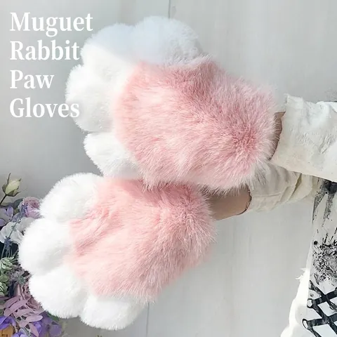 Lindos Guantes de Pata de Conejo Peludos Mitones de Garras de Animales de Peluche para Cosplay Disfraz Anime Convention Party Accesorios