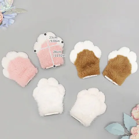 Lindos Guantes de Pata de Conejo Peludos Mitones de Garras de Animales de Peluche para Cosplay Disfraz Anime Convention Party Accesorios