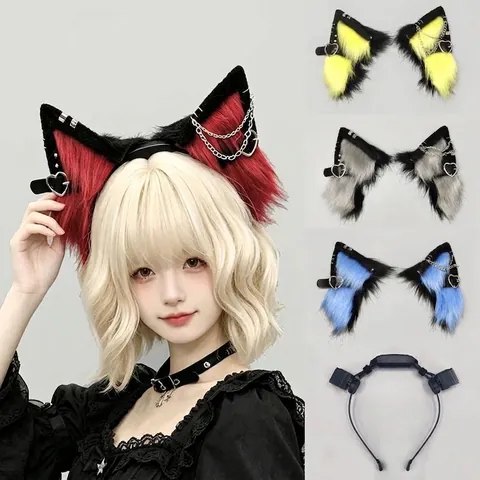 Diadema de Orejas de Lobo Eléctricas con Sensor de Gravedad Punk Piel Sintética Orejas de Animales Móviles Accesorios de Cosplay