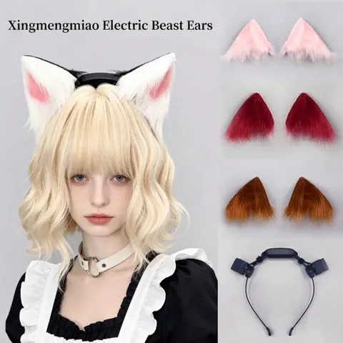 Electric Cat Ears Headband Gravity Sensing Motion Activated Plush Beast Ears Cosplay Props For Halloween Party Performance Costume Accessory