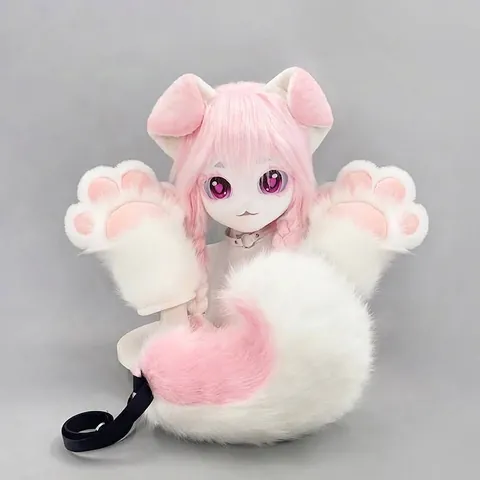 Ensemble Fursuit de Chien Style Kig Fait Main Tête Griffes Queue Peluche Fausse Fourrure Costume de Cosplay Anime pour Carnaval Fête Homme Femme