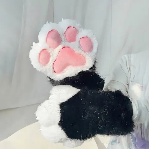 Lindos Guantes de Patas de Gato de Felpa Fursuit Accesorios de Cosplay para Fiestas de Disfraces de Anime Expo Adultos Hechos a Mano