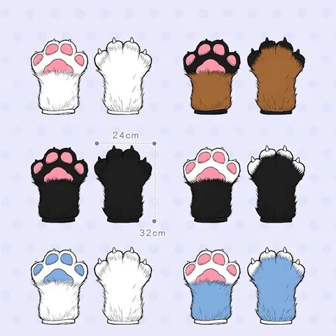 Lindos Guantes de Patas de Gato de Felpa Fursuit Accesorios de Cosplay para Fiestas de Disfraces de Anime Expo Adultos Hechos a Mano