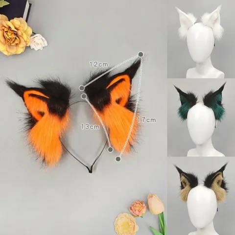 Diadema de Orejas de Animal de Felpa Hecha a Mano Piel Sintética Zorro Lobo Gato Lince Orejas de Disfraz Para Halloween Cosplay Fiesta