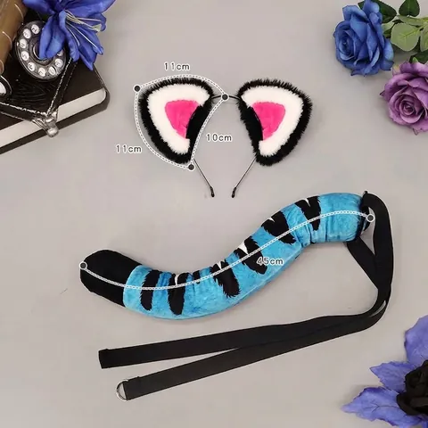 Handmade Plush Tiger Ears Headband And Animal Tail For Cosplay Anime Expo Party Women Tiger Pattern Costume Props