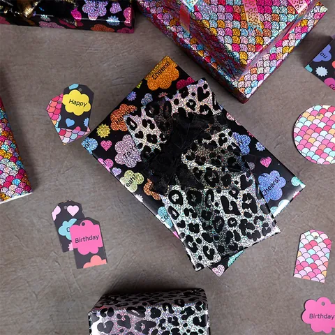 Carta da Regalo Laser Leopardata Olografica Farfalla Squame di Pesce per San Valentino Compleanno Matrimonio Festa Carta Creativa a Rotolo
