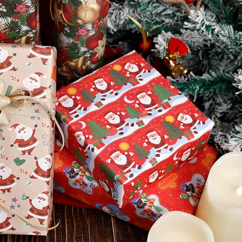 Vintage Weihnachten Geschenkpapier Rollen Mit Weihnachtsmann Rentier Schneemann Mustern Für Feiertagsgeschenk Deko Partyzubehör