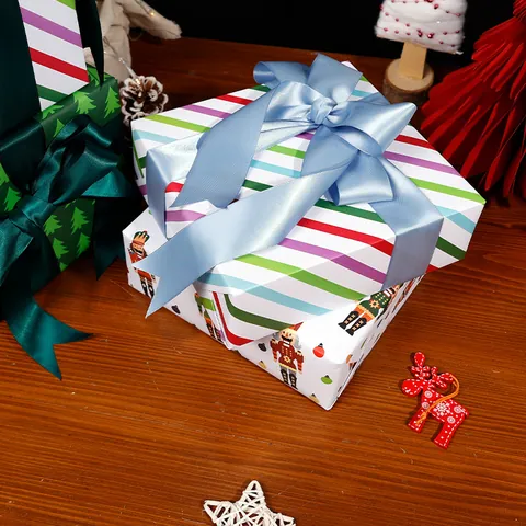 Papel de Regalo de Navidad Cascanueces en Rollo Metálico a Rayas Estampado Árbol Papel Estucado para Embalaje de Regalos Navidad