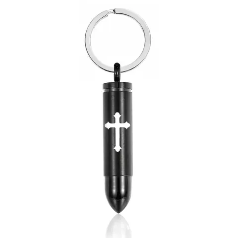 Stainless Steel Black Bullet Cross Cremation Urn Pendant Necklace Keychain Ashes Perfume Bottle Memorial Jewelry For Men Women