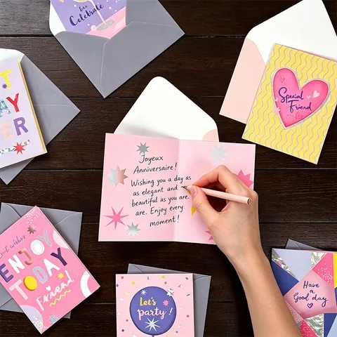 Tarjetas de Felicitación Color Dopamina Mini Tarjetas de Bendición Creativas en Inglés Con Sobres Para Cumpleaños Boda Fiesta Regalo Decoración