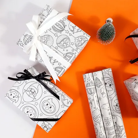 Carta da Regalo Natalizia Fai da Te da Colorare Rotolo di Carta Creativa per Artigianato Natalizio per Confezioni Regalo Festa