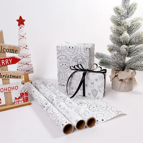 Carta da Regalo Natalizia Fai da Te da Colorare Rotolo di Carta Creativa per Artigianato Natalizio per Confezioni Regalo Festa
