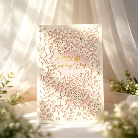 French Laser Cut Wedding Invitation Cards With Envelopes Hollow Out Flower Macaron Greeting Cards For Wedding Banquet Party Blessings