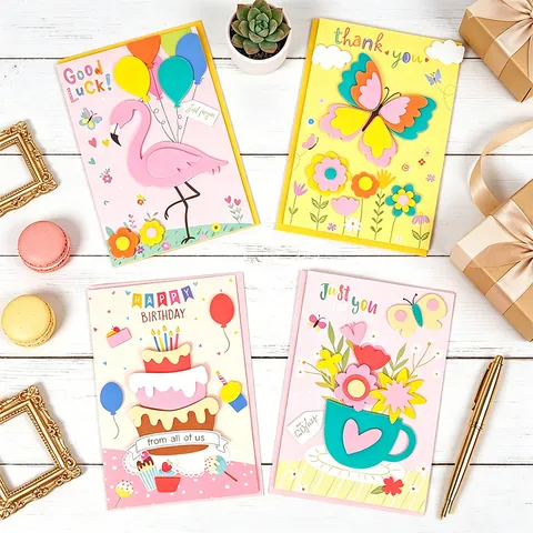 Cartoon 3D Pop-up Grußkarten Handgemachte DIY Geburtstag Dankeschön Segen Karte Mit Umschlag Für Kinder Party Zubehör