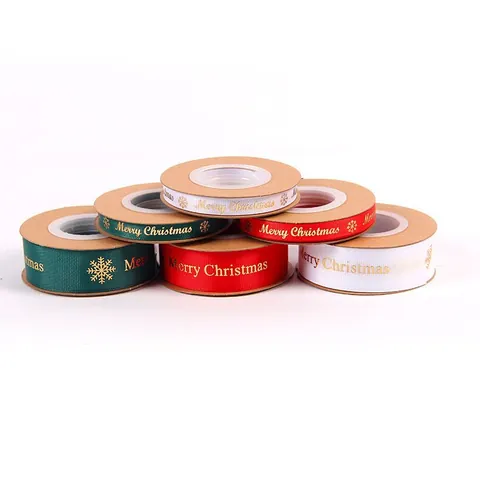 Merry Christmas Gold Stamping Polyester Satin Ribbon For Gift Wrapping Festive Snowflake Pattern Decorative Ribbon Christmas Decor