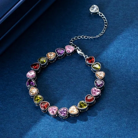 Elegant Heart Teardrop Colorful Zirconia Bracelet For Women Luxury Copper Electroplated Adjustable Valentine Bridesmaid Gift