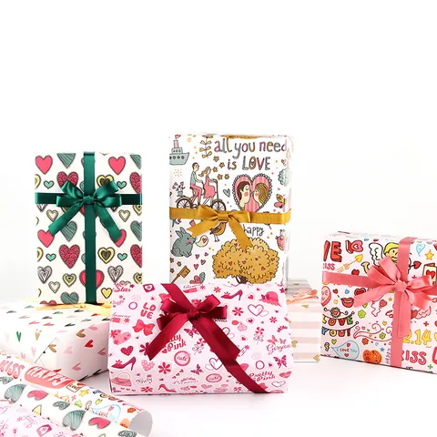 Valentine's Day Gift Wrapping Paper Heart Floral Pattern Creative Birthday Holiday Gift Box Packaging Paper Wedding