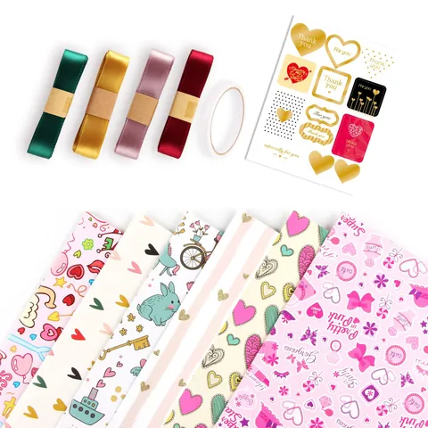 Valentine's Day Gift Wrapping Paper Heart Floral Pattern Creative Birthday Holiday Gift Box Packaging Paper Wedding