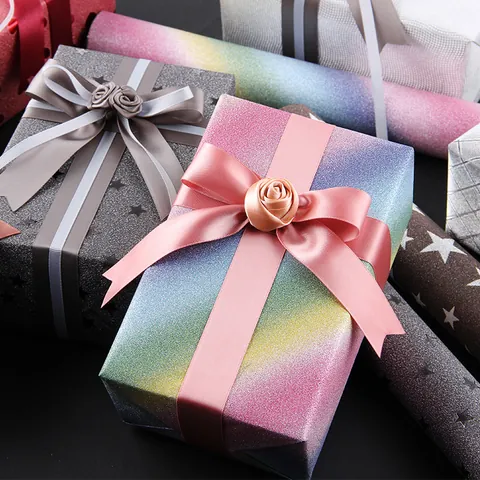 Glitter Iridescent Wrapping Paper Roll Rainbow Gold Foil Gift Wrap For Christmas Valentine Birthday Party Gift Box Packaging