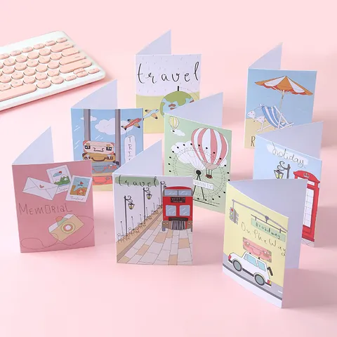 Ins Style Cute Folding Greeting Cards Special Paper Cartoon Travel Birthday Message Card Gift Box Stationery Set