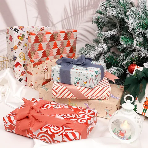 Grote Kerst Cadeaupapier Rol Gestreken Papier Feestelijke Kerstman Rendier Print Cadeaupapier Voor Grote Dozen Decoratie