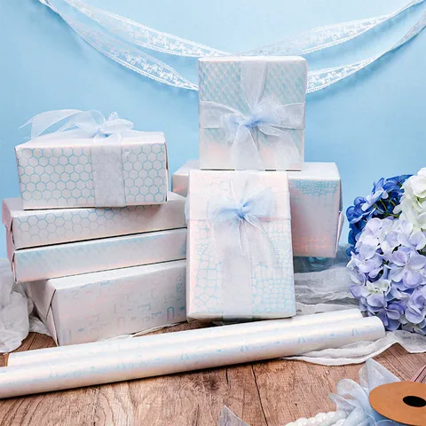 Irisierendes Blau Gold Glitzer Geschenkpapier Rolle Groß Holografisch Geschenkverpackung Für Geburtstag Festival Party Elegant Deko