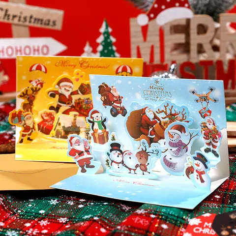 3D Pop-Up Weihnachtsgrußkarten Mit Umschlägen Handgezeichnete Feiertags-Segens-Geschenkkarten Für Weihnachtsfeier Dankeskarten