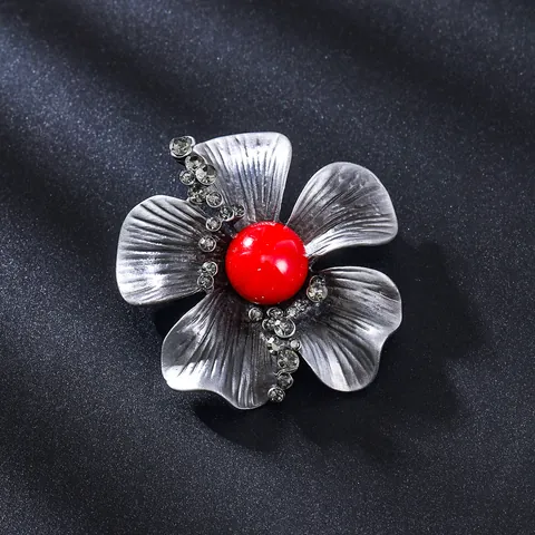 Retro Alloy Rhinestone Flower Brooch For Men Women Antique Silver Artificial Pearl Pin For Suit Dress Wedding Banquet Jewelry