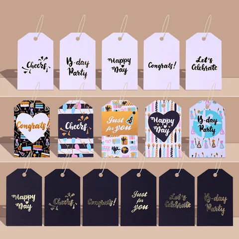 Gold Stamping Gift Tags Paper Birthday Christmas Labels For Wrapping Business Greeting Cards Gift Accessories Decorative Tags