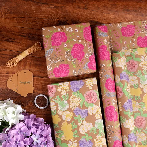 Vintage Bloemen Kraft Inpakpapier Retro Bloemenpatroon Wrap Voor Verjaardag Valentijnsdag Boeket DIY Knutselpapier Rol