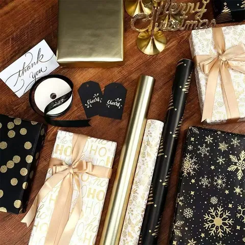 Gold Weihnachten Geschenkpapier Rolle Luxus Folie Weihnachtsbaum Schneeflocken Geschenkpapier für Feiertage Party Hochzeit Feier