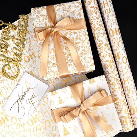 Gold Weihnachten Geschenkpapier Rolle Luxus Folie Weihnachtsbaum Schneeflocken Geschenkpapier für Feiertage Party Hochzeit Feier