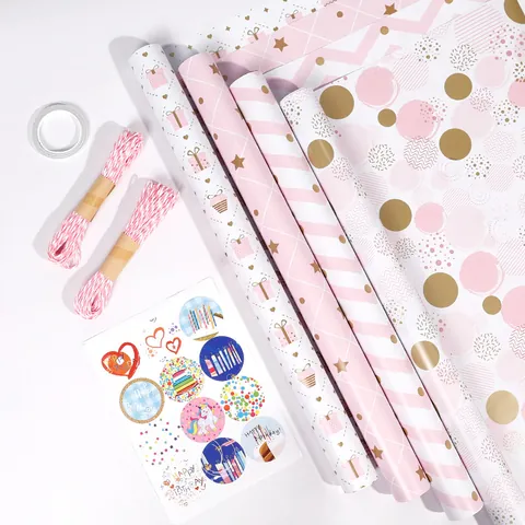 Romantisches Rosa Geschenkpapier Set Herz Stern Punktmuster Geschenkpapier Große Rolle Für Valentinstag Geburtstag Hochzeit Party Zubehör