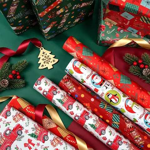 Rotolo di Carta da Regalo di Natale Schiaccianoci Babbo Natale Motivo Camion Retrò Carta Patinata Per Confezioni Regalo Festive Decorazione Casa