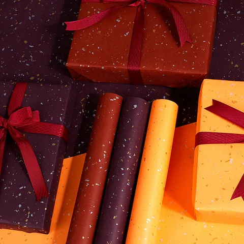 Lujo Papel Kraft Papel de Regalo Estrellado Lámina de Oro Brownie Rojo Vino Naranja Púrpura Elegante Embalaje de Regalo para Boda Cumpleaños