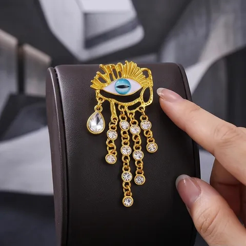 Vintage Evil Eye Kwastje Broche Voor Mannen Vrouwen Goud Legering Strass Emaille Evil Eye Pak Jas Reversspeld Sieraden Cadeau