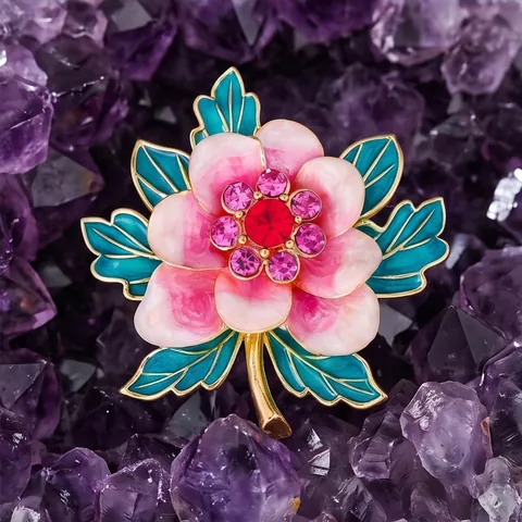 Elegant Zinc Alloy Enamel Botanical Flower Feather Brooch Pins For Women Vintage Luxurious Rhinestone Artificial Pearl Clothes Accessories Jewelry Gift