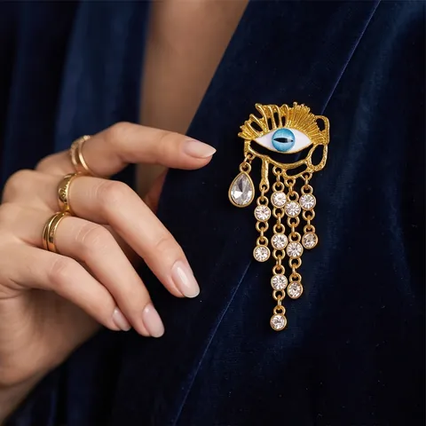Vintage Evil Eye Kwastje Broche Voor Mannen Vrouwen Goud Legering Strass Emaille Evil Eye Pak Jas Reversspeld Sieraden Cadeau