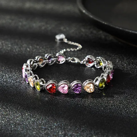 Elegant Heart Teardrop Colorful Zirconia Bracelet For Women Luxury Copper Electroplated Adjustable Valentine Bridesmaid Gift