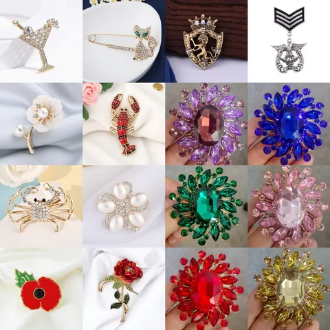 Vintage Alloy Rhinestone Brooch For Women Men Artificial Pearl Enamel Pin Animal Flower Heraldry Design Anti-glare Corsage Accessories Jewelry