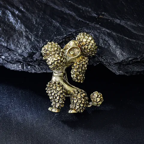 Vintage Alloy Dog Brooch Exquisite Poodle Animal Lapel Pin For Suit Jacket Boutonniere Jewelry Gift For Men Women