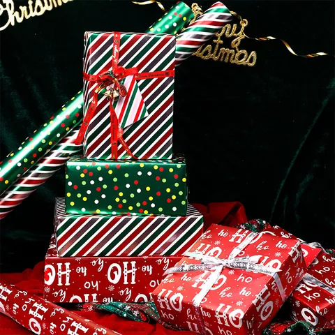 Metallic Christmas Gift Wrapping Paper Roll Large Gold Foil Xmas Gift Paper For Holiday Party Birthday Decor Wrapping Paper Set