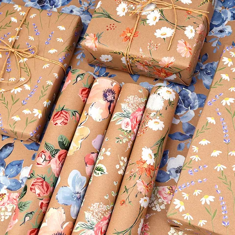 Florales Kraftpapier Geschenkpapier Rolle Für Geburtstag Hochzeit Party Dekoration Vintage Blumenmuster Große Geschenkverpackung Rolle