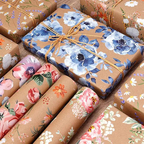 Florales Kraftpapier Geschenkpapier Rolle Für Geburtstag Hochzeit Party Dekoration Vintage Blumenmuster Große Geschenkverpackung Rolle