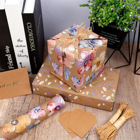 Vintage Bloemen Kraftpapier Inpakpapier Rol Retro Botanisch Patroon Bloemenverpakking Voor Verjaardag Bruiloft Feest